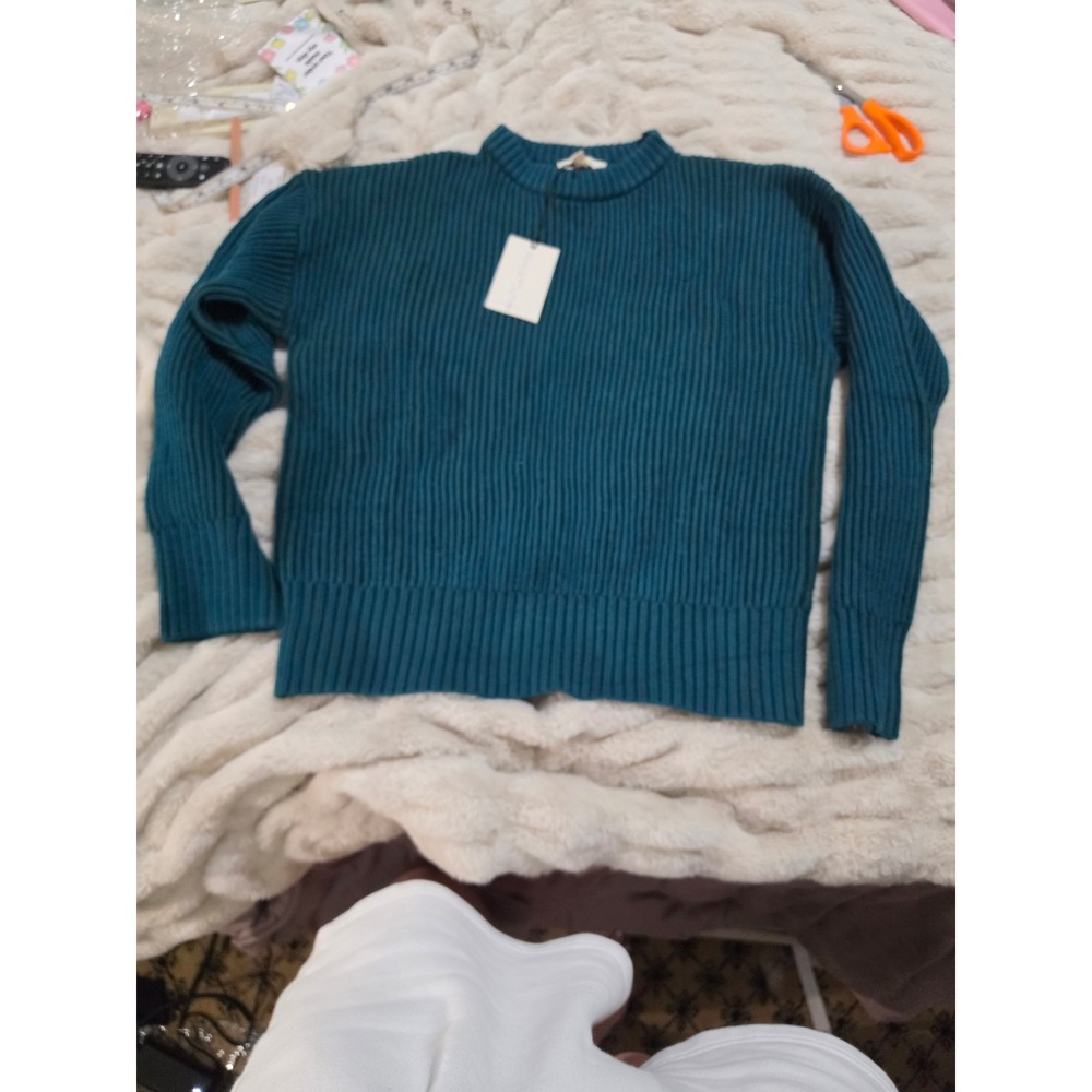 Elan Teal Green Ribbed Mock Neck Sweater SW11273 XS New